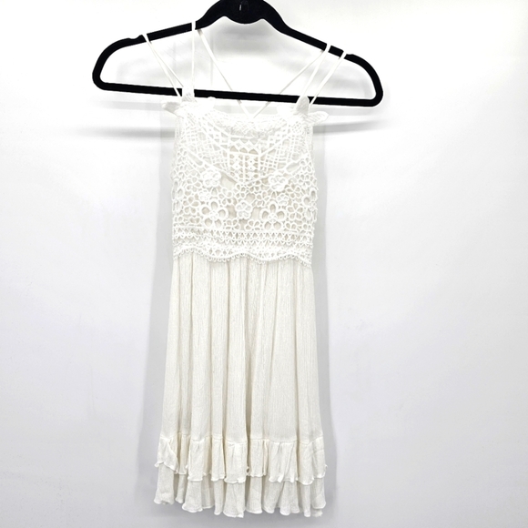 Chelsea & Violet Girls White Lace Gauze Strappy Ruffle Dress Girls Medium - Picture 1 of 6